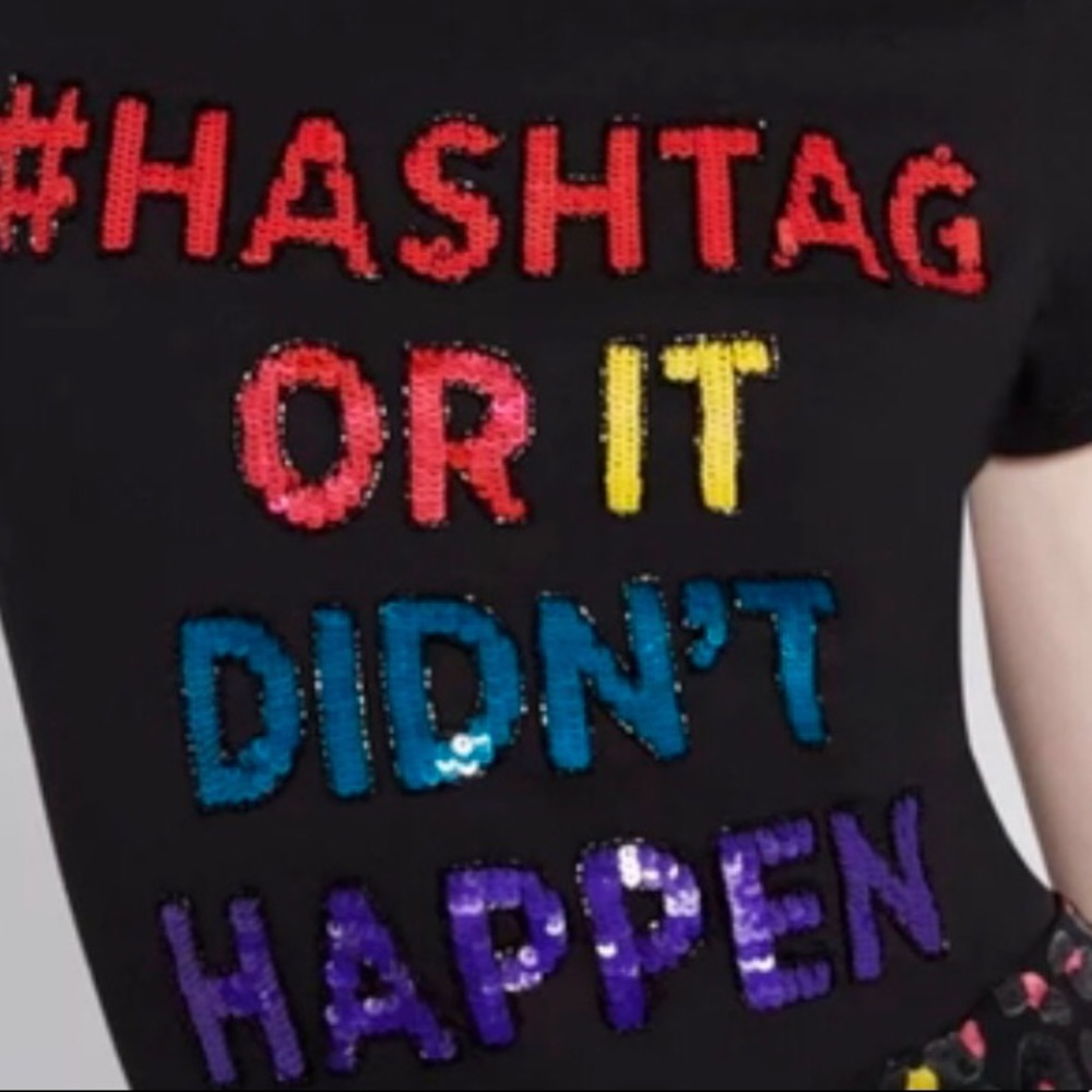 Alice + Olivia Colorful Sequin Rylyn T-Shirt. Hashtag Or It Didn’t Happen